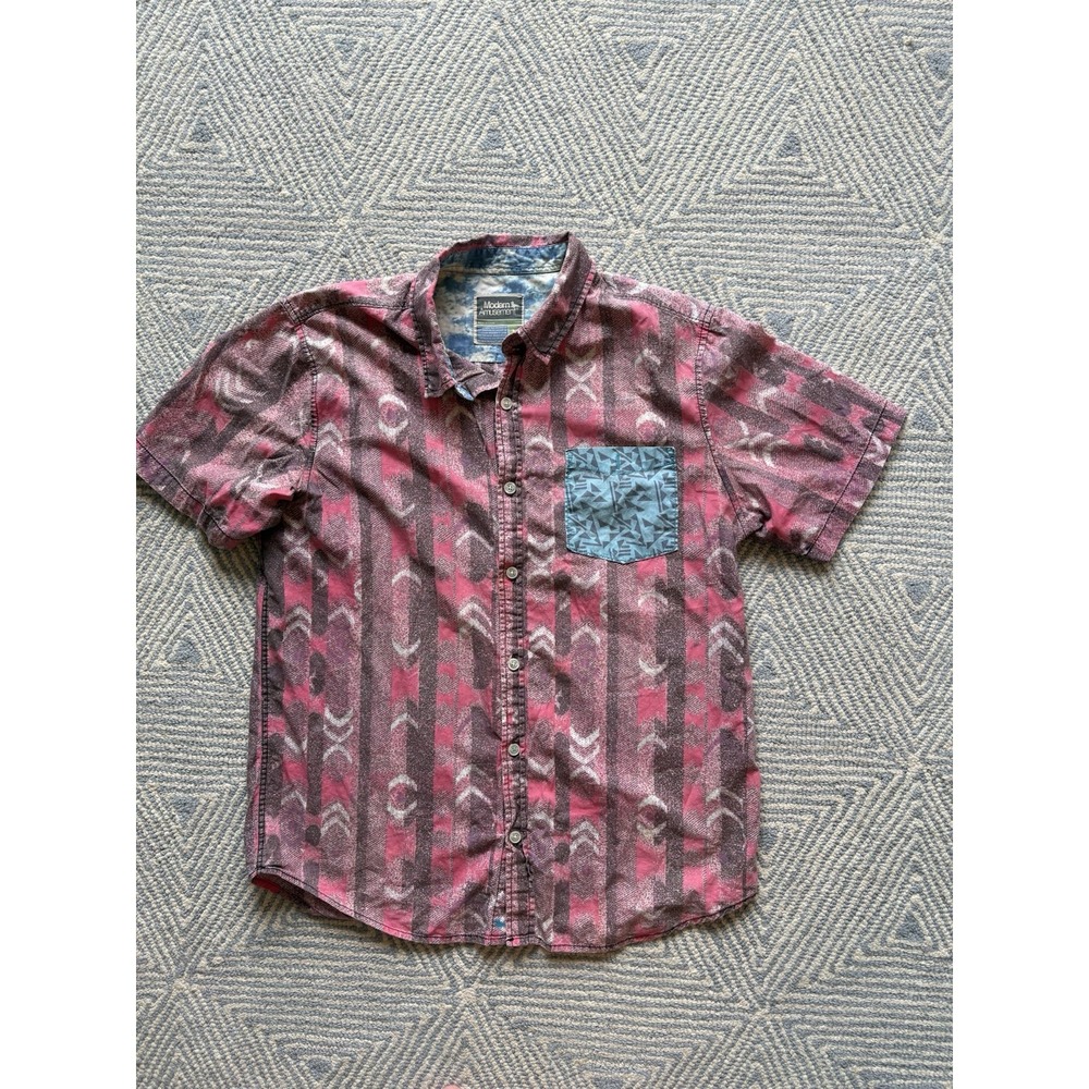Modern Amusement Colorful Retro Style Button Short Sleeve Shirt -‎ Pink - Large